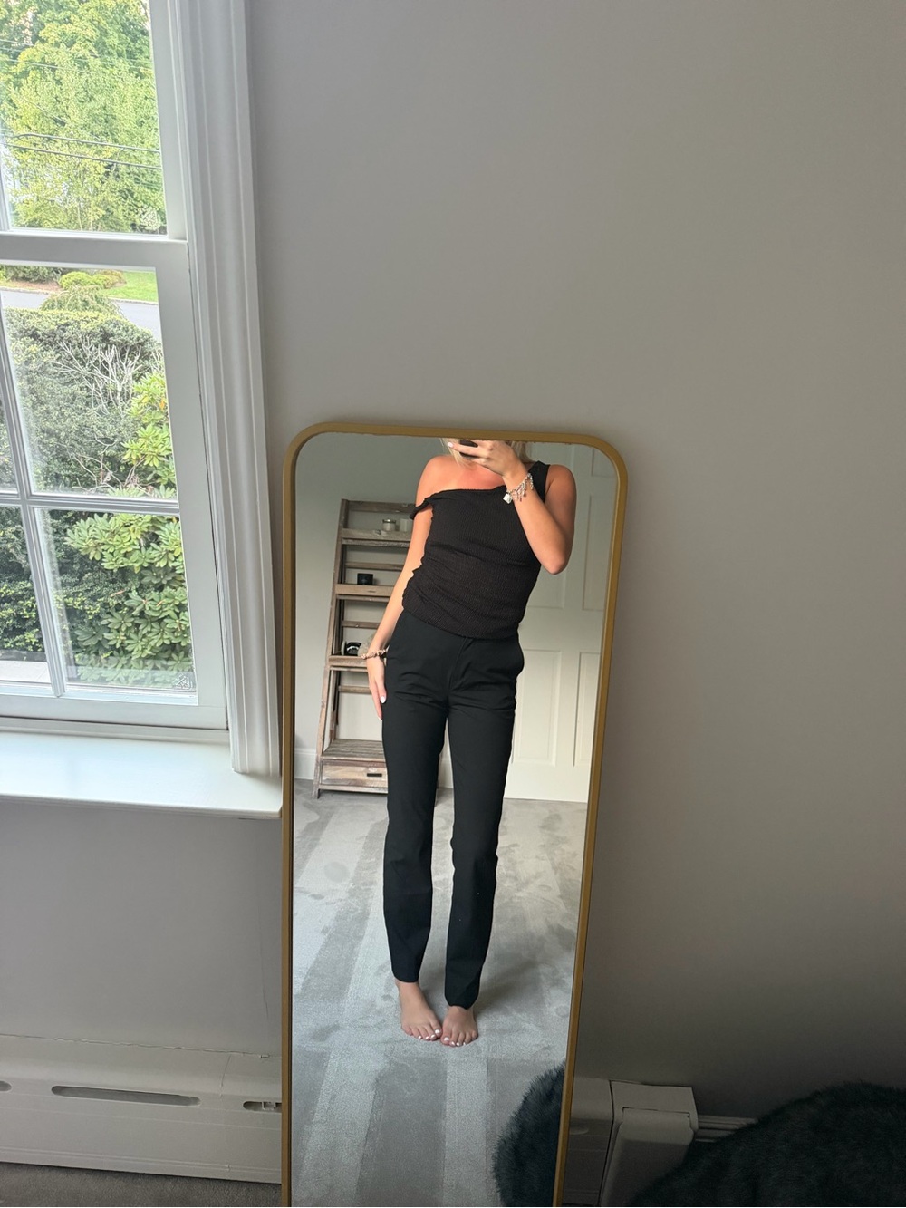 H&M Black Straight-Leg High-Rise Pants